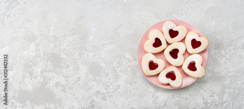 Plate with heart shaped cookies for valentines day photo