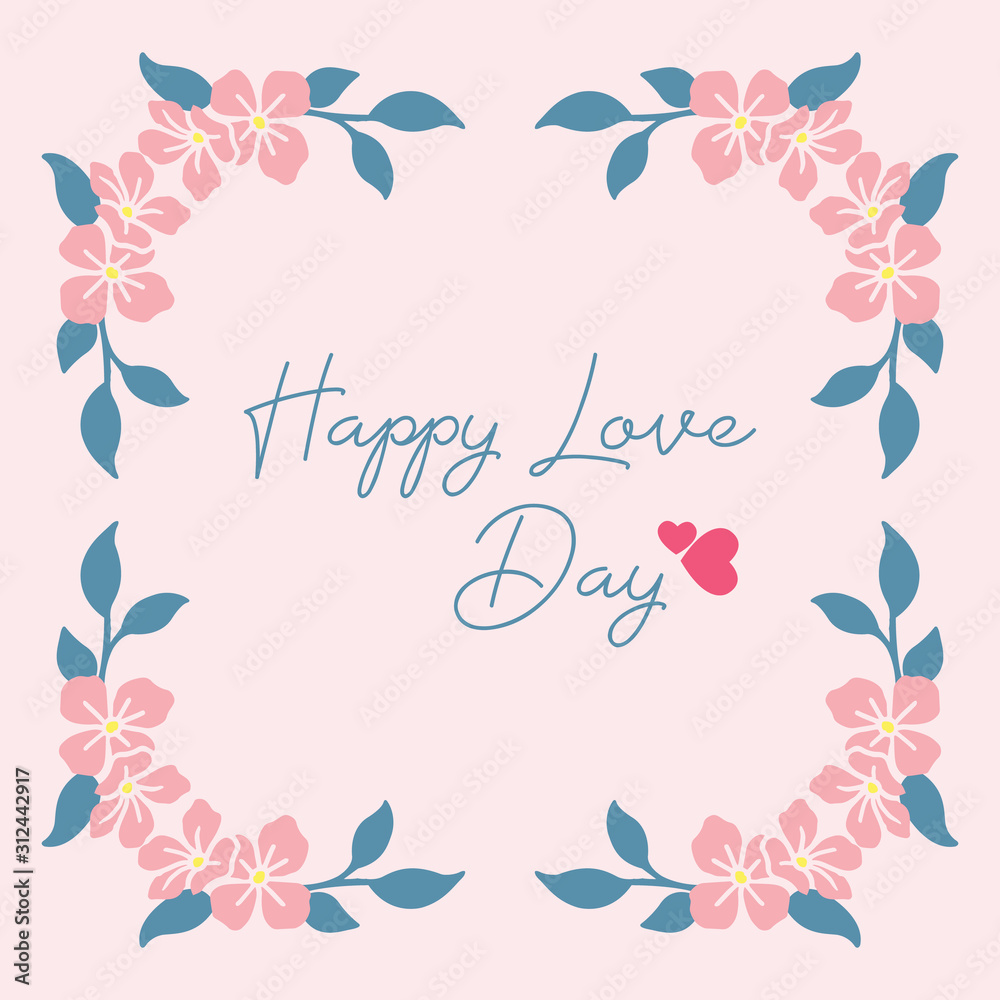 Antique Pattern shape of leaf and floral frame, with elegant pink background, for happy love day greeting card design. Vector