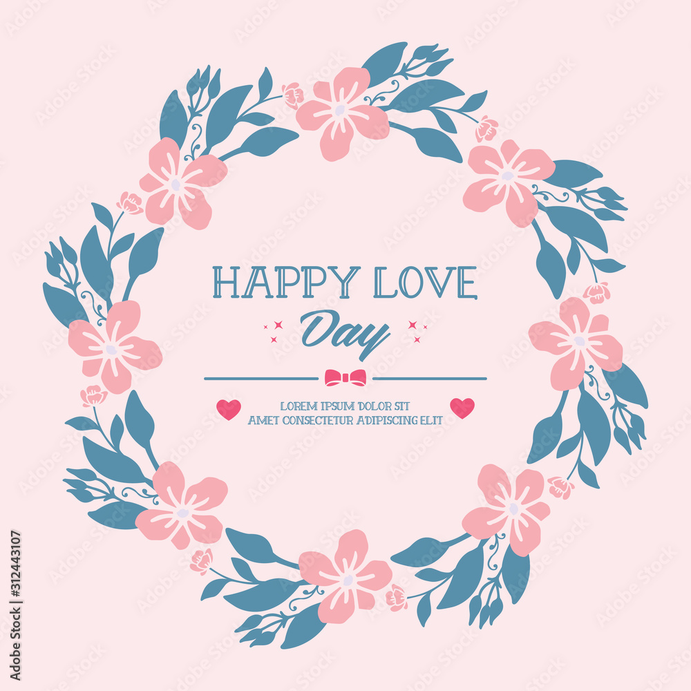 Beautiful Pattern peach flower and leaf unique frame, for happy love day greeting card design. Vector