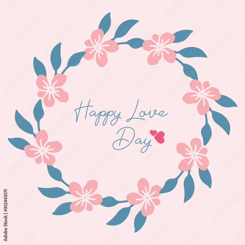 Beautiful Pattern peach flower and leaf unique frame, for happy love day greeting card design. Vector