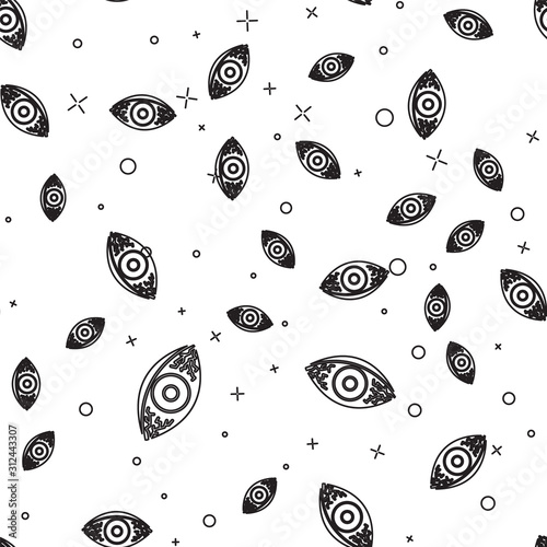 Black line Reddish eye due to viral, bacterial or allergic conjunctivitis icon isolated seamless pattern on white background. Vector Illustration