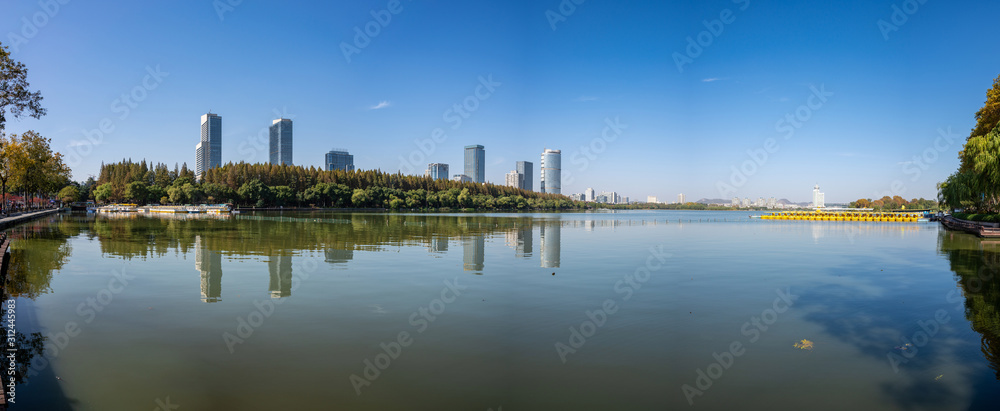 Panoramic View by Xuanwu Lake in Nanjing City in A Sunny Day