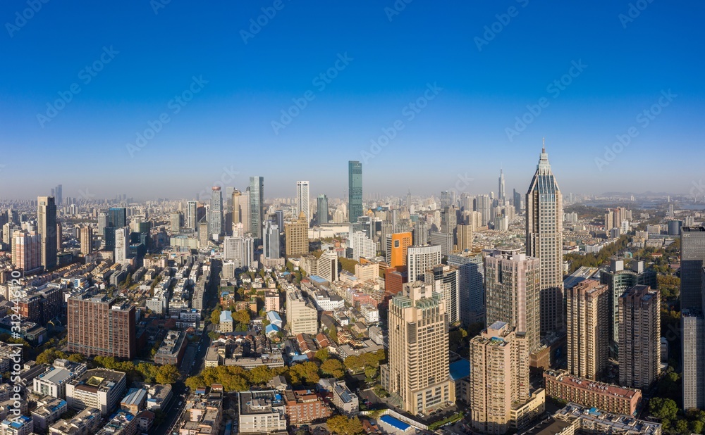 Aerial View of Nanjing City in A Sunny Day in China