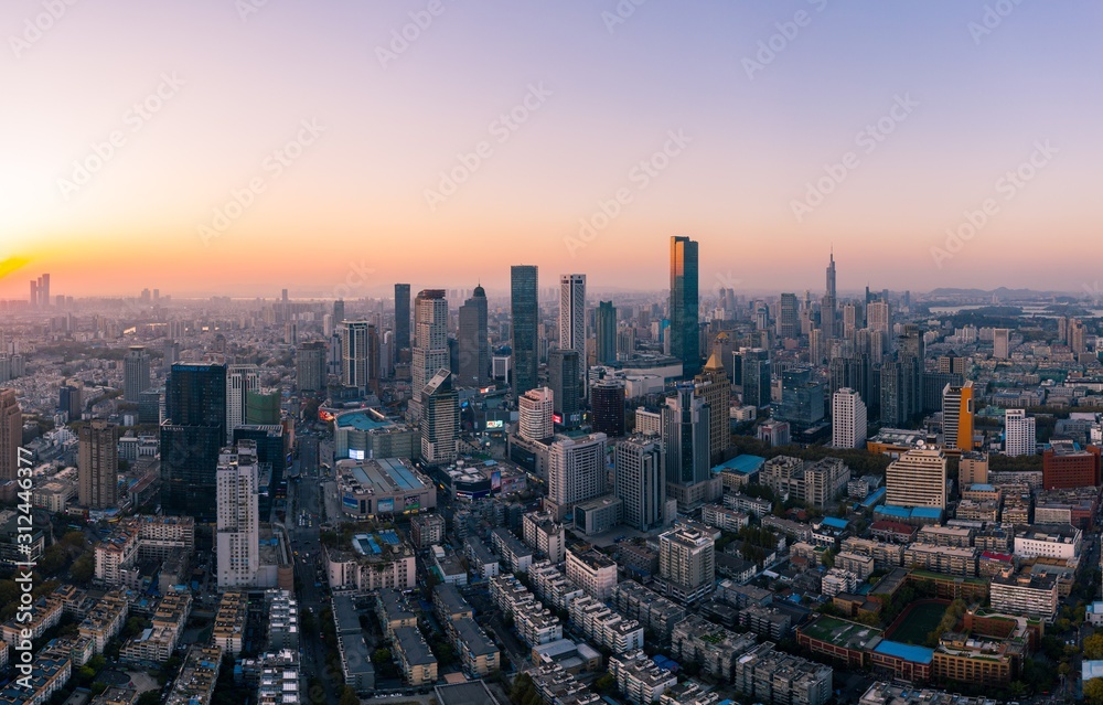 Obraz premium Aerial View of Nanjing City at Sunset in China