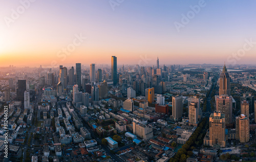 Aerial View of Nanjing City at Sunset in China © SN