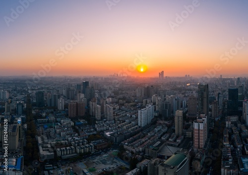 Aerial View of Nanjing City at Sunset in China © SN