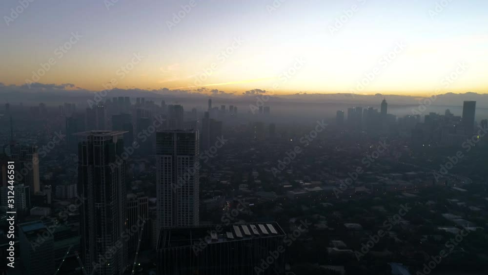 Aerial Shot Of Sunrise In Makati Central Business District Aerial Shot Of Sunrise In Makati Central Business District
