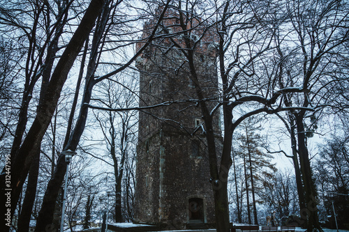 Wieza piastowska zima w Cieszynie