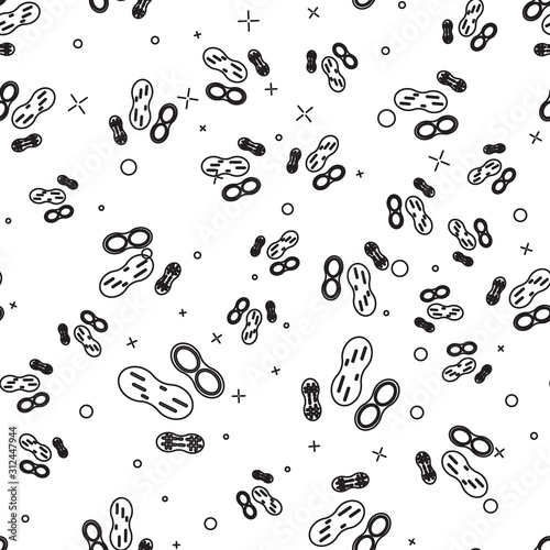 Black line Peanut icon isolated seamless pattern on white background. Vector Illustration