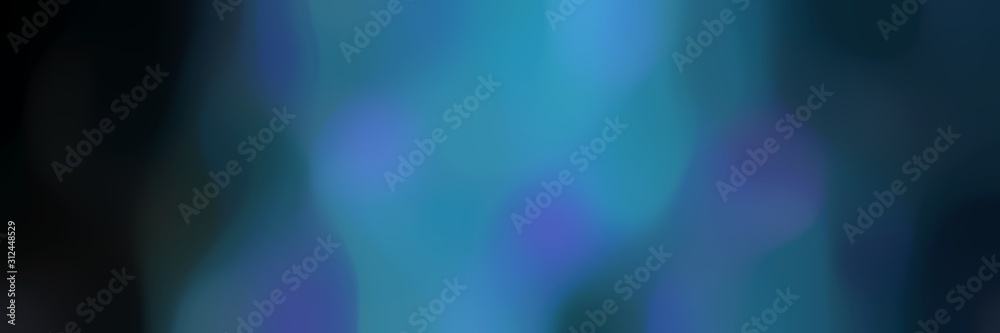 blurred bokeh horizontal background texture with teal blue, very dark green and very dark blue colors space for text or image
