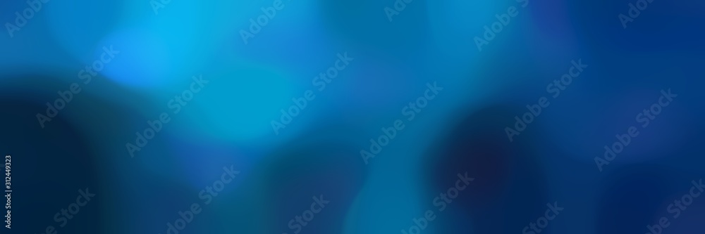 blurred iridescent horizontal background bokeh graphic with midnight blue, dodger blue and strong blue colors and space for text or image