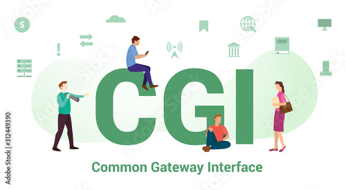 cgi common gateway interface concept with big word or text and team people with modern flat style - vector