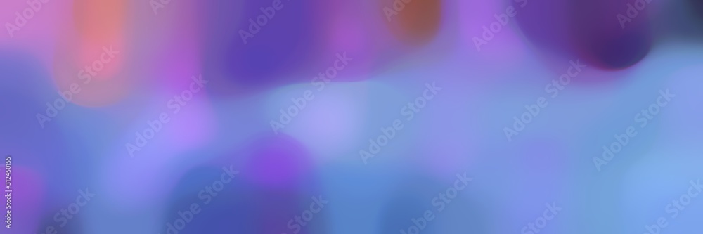 blurred horizontal background bokeh graphic with medium purple, corn flower blue and dark slate blue colors and space for text