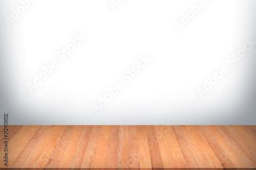 Wood table top on white background. Used for product placement or montage.  © Ekkachai