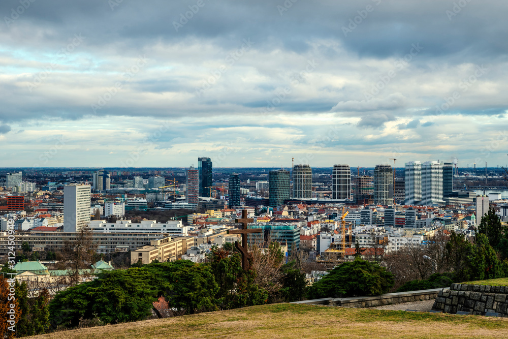 View of the city of Bratislava from the memorial complex Slavin, Slovakia.