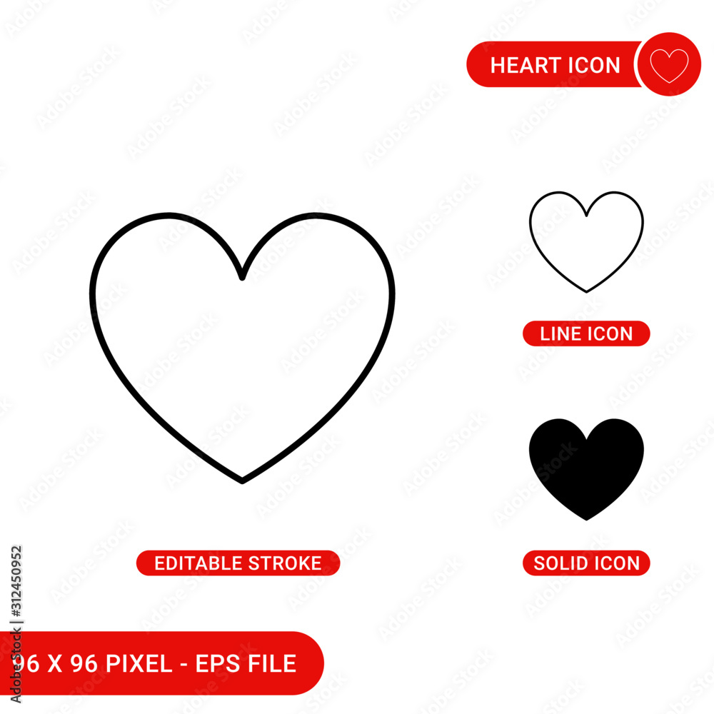 Heart icons set vector illustration with solid icon line style. Romantic heart concept. Editable stroke icon on isolated background for web design, infographic and UI mobile app.