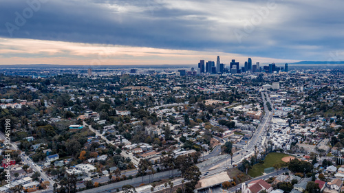 An Aerial View of Downtown Los Angeles On A Cloudy Day