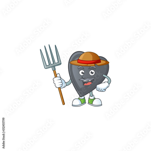 Happy Farmer black love cartoon mascot with hat and tools