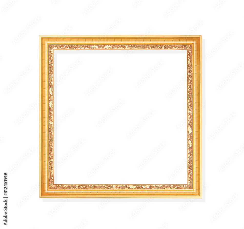 Old gold picture frame with carving patterns around edge isolated on white background and clipping path Old gold picture frame with carving patterns around edge isolated on white background and clipping path