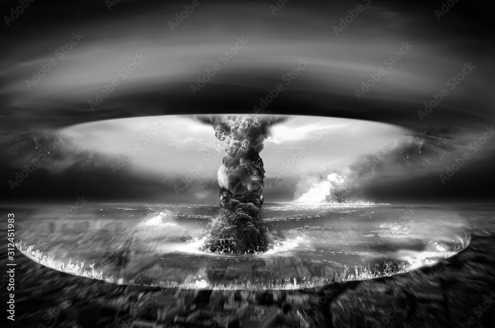 Nuclear Atomic War Black and White Photography - obrazy, fototapety, plakaty 