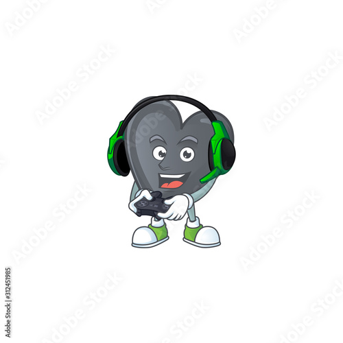 mascot icon of black love with headphone and controller