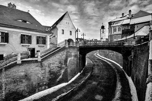 Sibiu Romania Transilvania Liars Bridge Black and White Photography