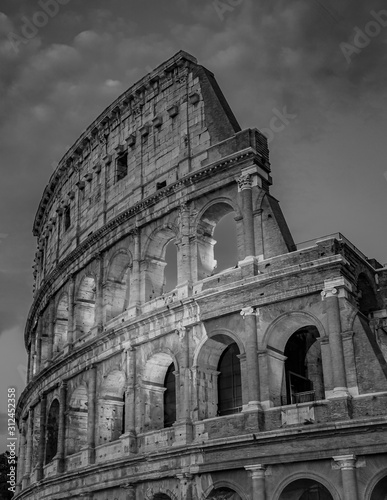 Fotografie Rome Colosseum at Night Architecture in Rome City Center Black and White Photogr