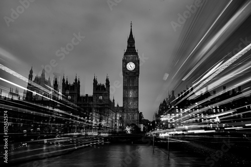 London at Night Black and White Photography