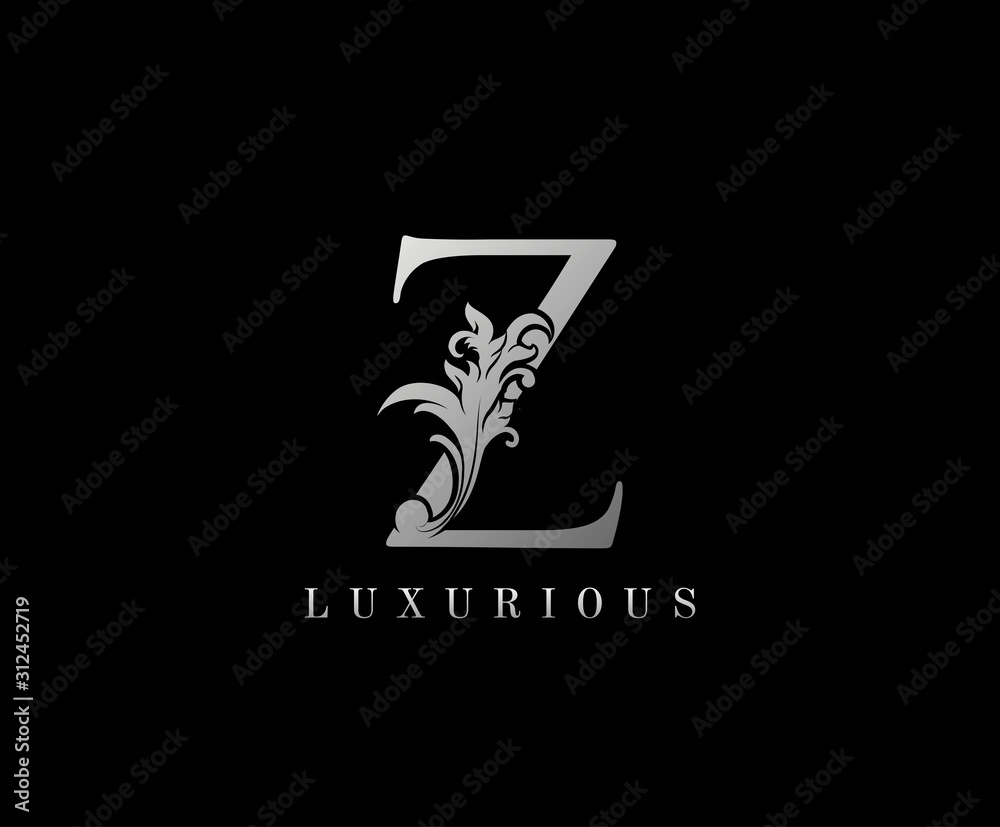 Silver Z Luxury Logo Icon, Elegant Z Letter Logo Design. Stock Vector