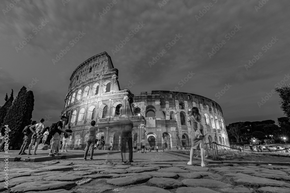 Tourists Visiting The Colosseum in Rome Italy Black and White Photography