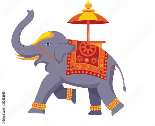 indian decorated elephant with umbrella vector