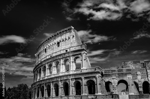 Rome Colosseum Detail Closeup Black and White Photography