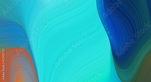 modern waves and curves art with turquoise  bright turquoise and coffee colors