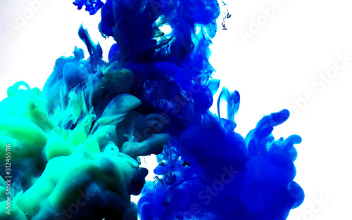 Watercolor ink in water. Blue hypertonic abstract background.
