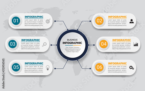  Infographics template 6 options, business data visualization, can be used for workflow layout, diagram, website, corporate report, advertising, marketing. vector illustration.