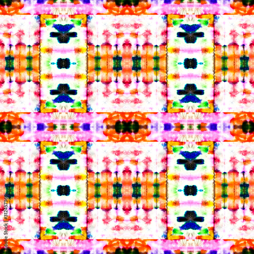 Geometric Ikat. Chinese Ornament. Pink Watercolor Vintage. Seamless Pattern. Yellow Tie Dye Grunge. Red Azerbaijan Tapestry. Green Ikat Geometric rug. Watercolor Splash.