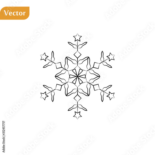 Snowflake icon, vector simple flat single color isolated on white. Christmas winter holiday theme decorative design element. eps10