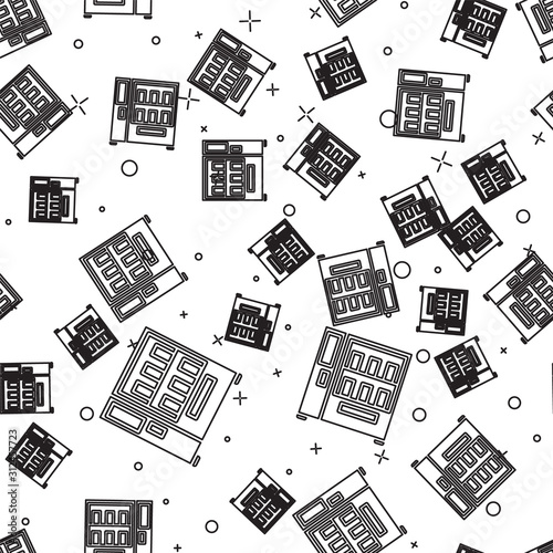 Black line Vending machine of food and beverage automatic selling icon isolated seamless pattern on white background. Vector Illustration