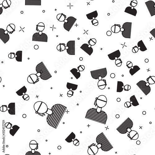 Black line Sailor captain icon isolated seamless pattern on white background. Vector Illustration