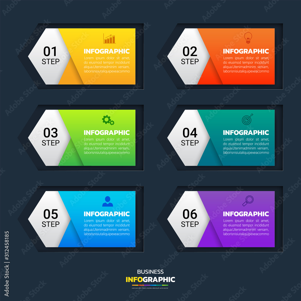 Business infographics template with 6 options. Business infographics template with 6 options.