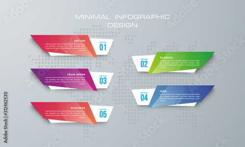 Infographic template with 5 options; workflow; process chart; Timeline infographics design vector can be used for workflow layout; diagram; annual report; web design; steps or processes. - Vector..
