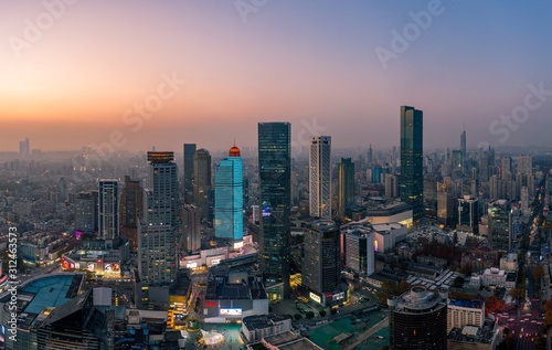 Aerial View of Urban Nanjing City at Sunset in China