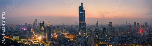 Aerial View of Urban Nanjing City at Sunset in China