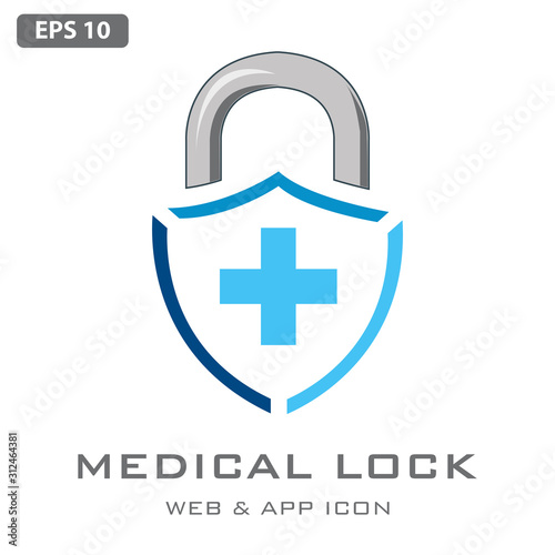 Medical Security Lock Icon Logo Design Element, Security Medical Logo Icon, Medical and Healthcare Logo. Vector Illustration