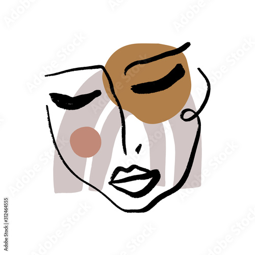 Woman Face Collage Abstract Warm Terracotta Nude Color Shapes Interior Poster Fashion Artistic Portrait Painted Illustration Silhouette Line Drawing Abstraction Modern Aesthetic Print Minimalism Conto