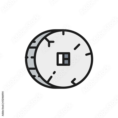 Prehistoric stone wheel flat color line icon. Isolated on white background