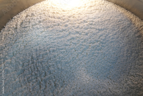 Tokyo,Japan-December 29, 2019: surface of fermentation mash of sake or seishu