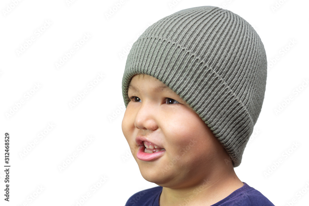 Boy in winter hats isolated on white background Boy in winter hats isolated on white background
