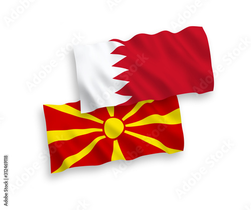 Flags of North Macedonia and Bahrain on a white background