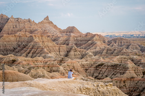 The landscape in Badlands national park in the evening during summer times , South Dakota, United States of America